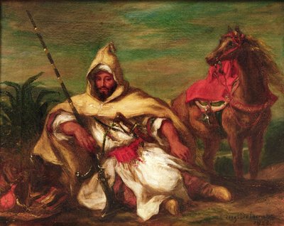 Moroccan Soldier Sitting Near His Horse, 1845 by Ferdinand Victor Eugene Delacroix